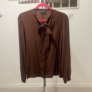 Roberto Collina Burgundy Wine Maroon Tie-Neck Button-Down Blouse size Medium